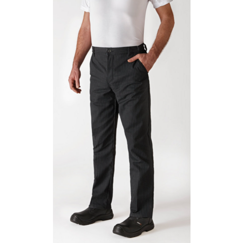 Pantalon de cuisine TIMEO Noir lign&eacute; blanc